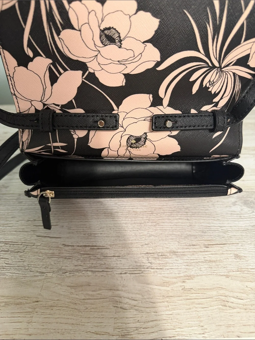 kate spade Black with Blush Floral Continental Wallet